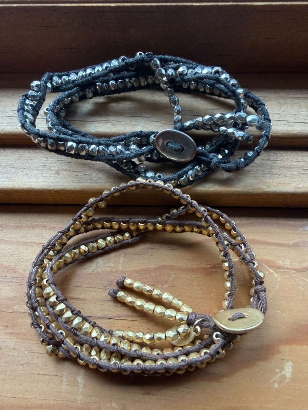 2 Wrap Beaded Bracelet Set - Gold and Silver